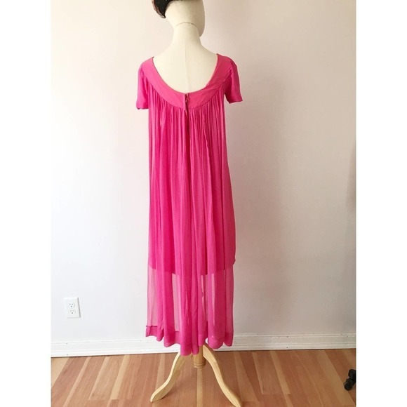 Vintage‎ 1960s Pink Chiffon Dress - Bubblegum Pink Mini Dress - Cape - Picture 4 of 9